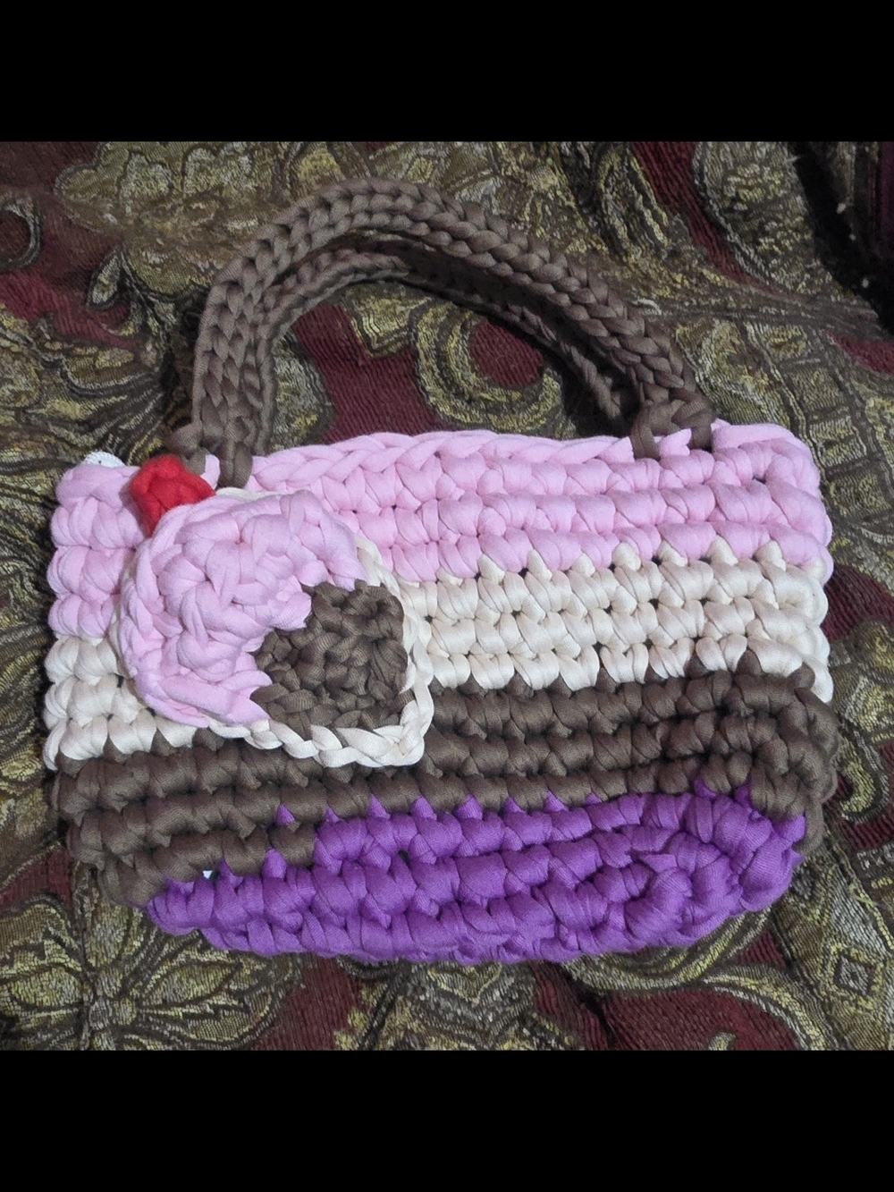 Handwoven Mini Tote Bag in Pink, Purple & Brown